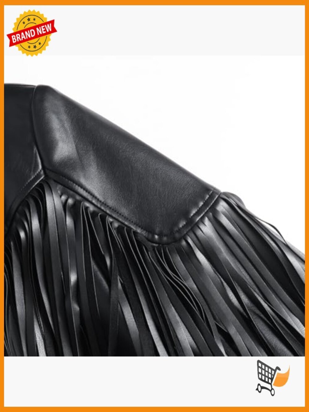 Faux Leather Fringe Jacket Western Cowgirl Moto Crop Top - Picture 4 of 7